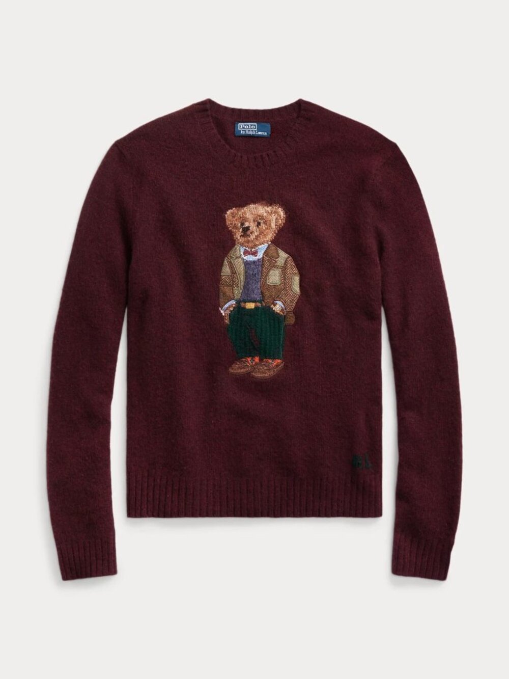 Polo Ralph Lauren Patchwork Teddy Bear Sweater - Burgundy - Small